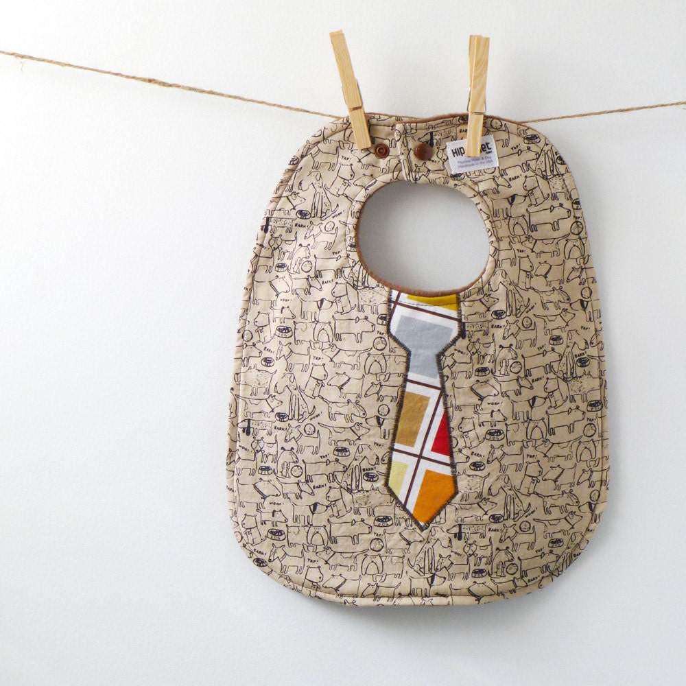 Tie Baby Bib - Tan & Black Doggies Baby Boy Gift