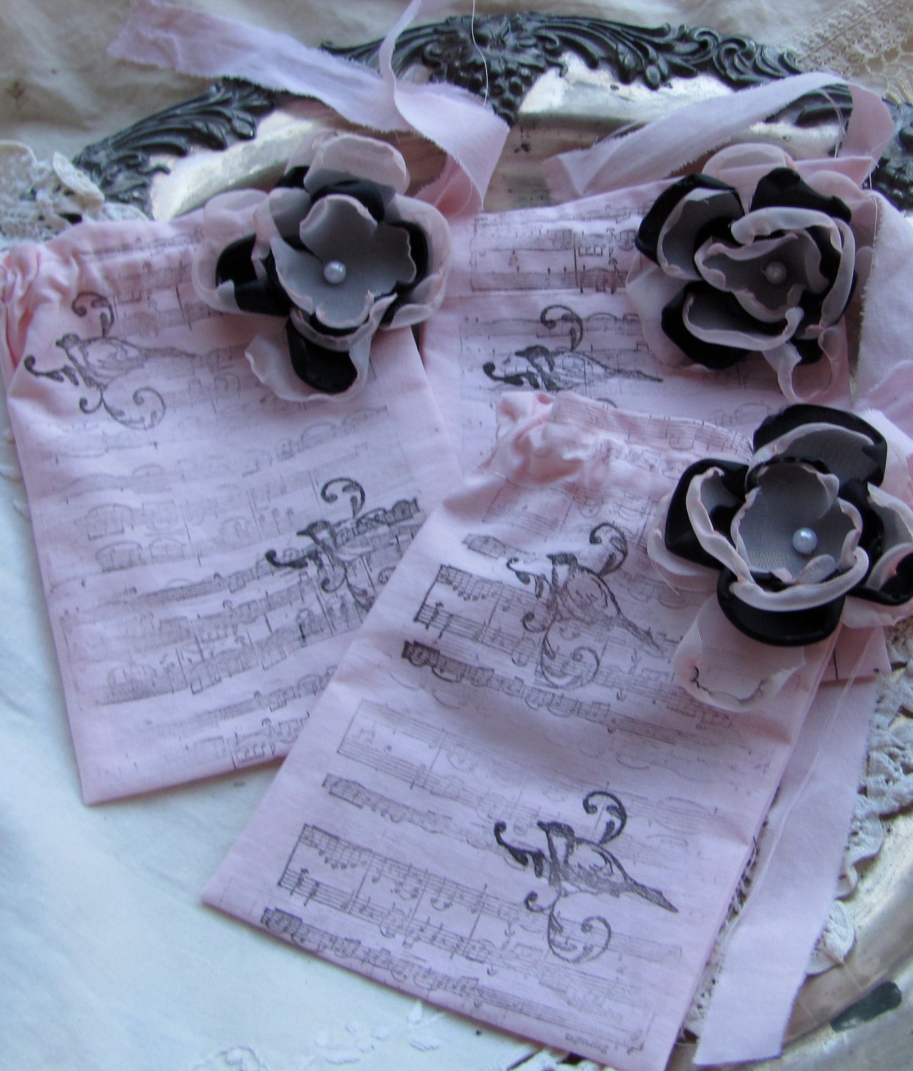 Gift Bags  French Inspired   Set of 3 by My Broken Art on Etsy