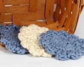 Organic Cotton Flower Face Cloth - Set of 3 - Dusky Blue and Almond