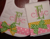 Personalized Bib and Burp cloth set BOY GIRL  Lots of Styles and Colors