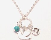 Dove, Peace Sign, & Turquoise Necklace,yoga jewelry,wrapped, wrapping