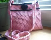 Cross Chest Pouch Bag Crochet Cotton in Mod Pink and Black