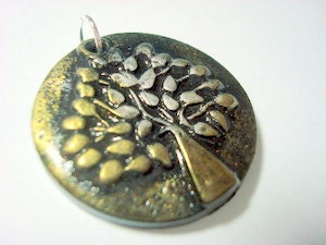 Black Silver and Gold Triangle Tree of Life Handmade Polymer Clay Pendant