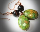 Green Turquoise and Mahogany Obsidian Earrings