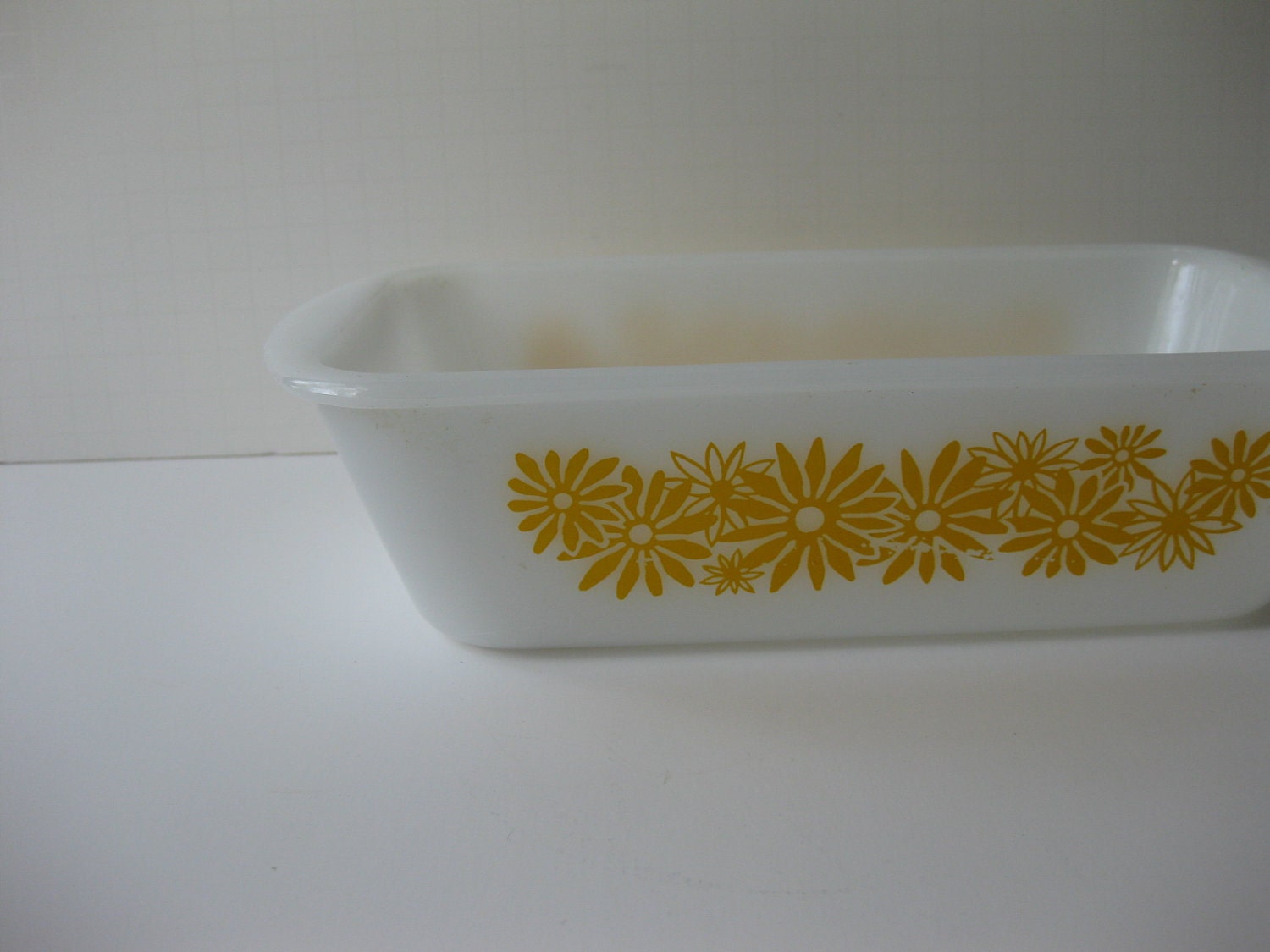 Vintage Glasbake Bright and Sunny Yellow Flower Loaf Pan