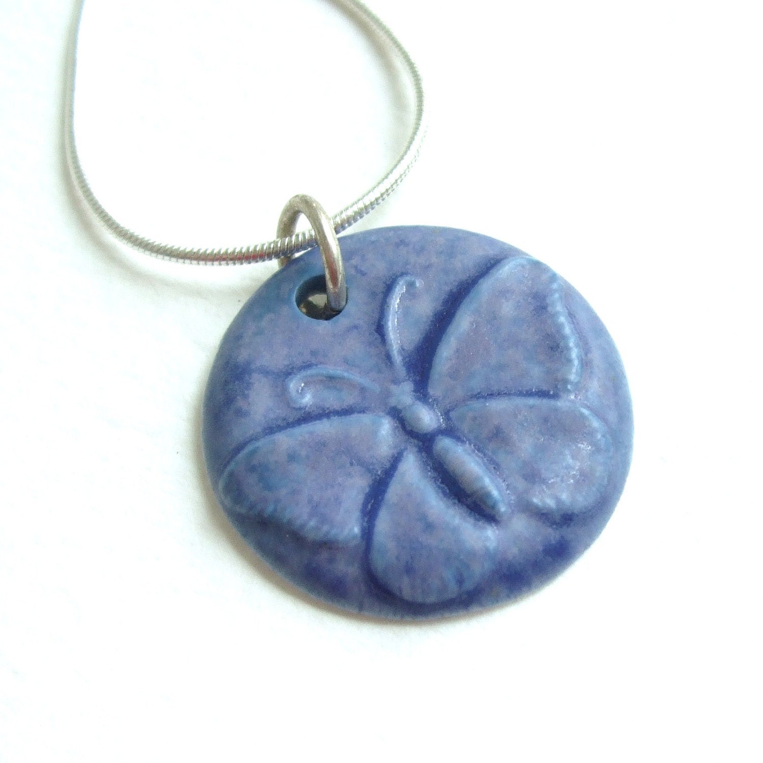 CLEARANCE - Porcelain Pendant - Butterfly - Matt Blue