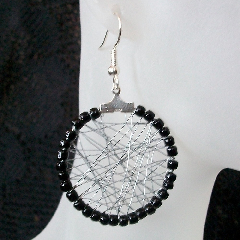 Black and Silver Wire Wrapped Earrings