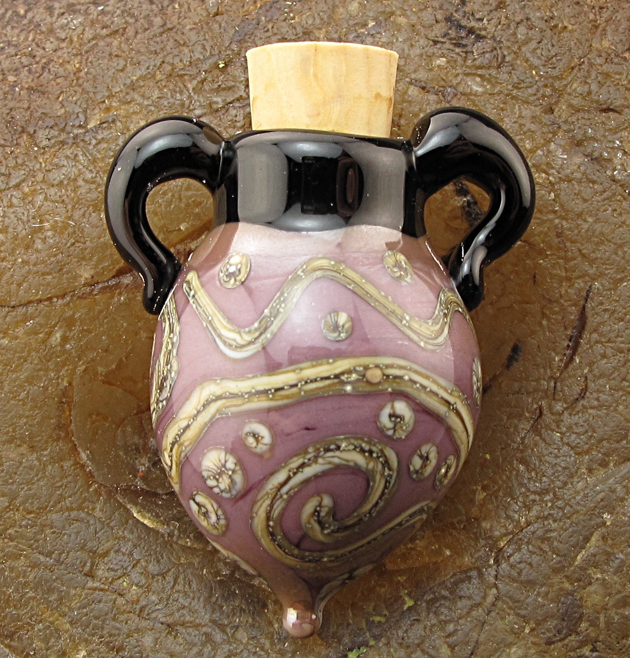 Lampwork Focal Pendant Handblown Vessel -SIS Scrolls- Handmade by Jason Powers SRA