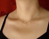 Single Gold Hammered Circle Necklace