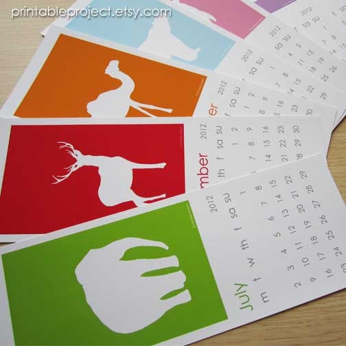 New Years Sale Buy 1 get 1 FREE -  2012 Calendar Printable monthly animal children nursery art for girl baby boy wall art or party favors