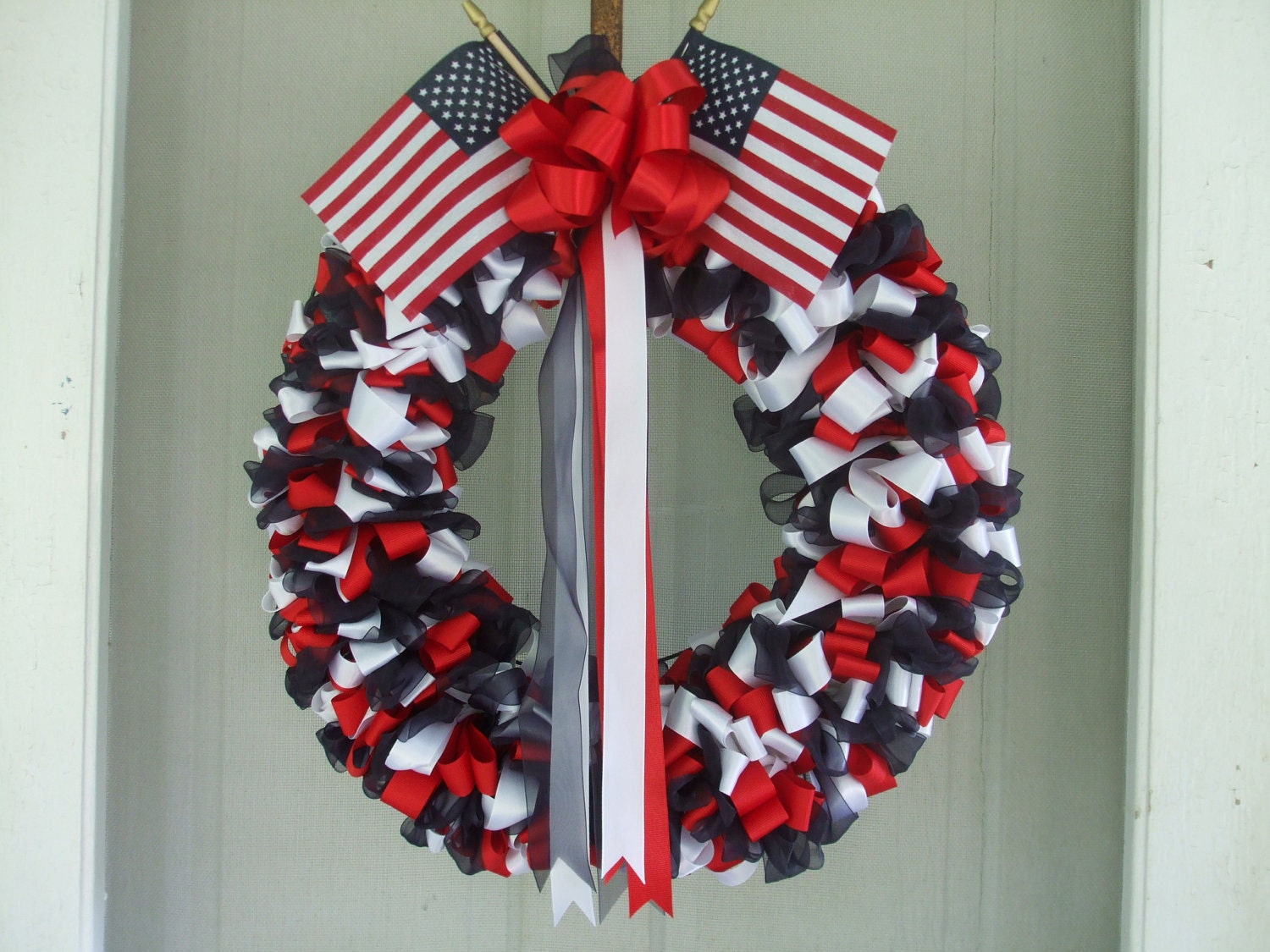 Ribbon Wreath Patriotic 18 inch Red White and Blue