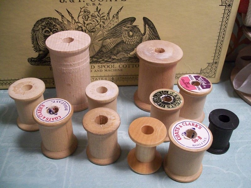 One Dozen Vintage and Antique Wood Thread Spools great for crafting