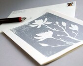 Silver Magnolia Blank Notecard - Floral Block Print - Wedding Anniversary