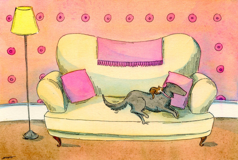 Original 4x6 Painting -- Happy nap with my big black labbie