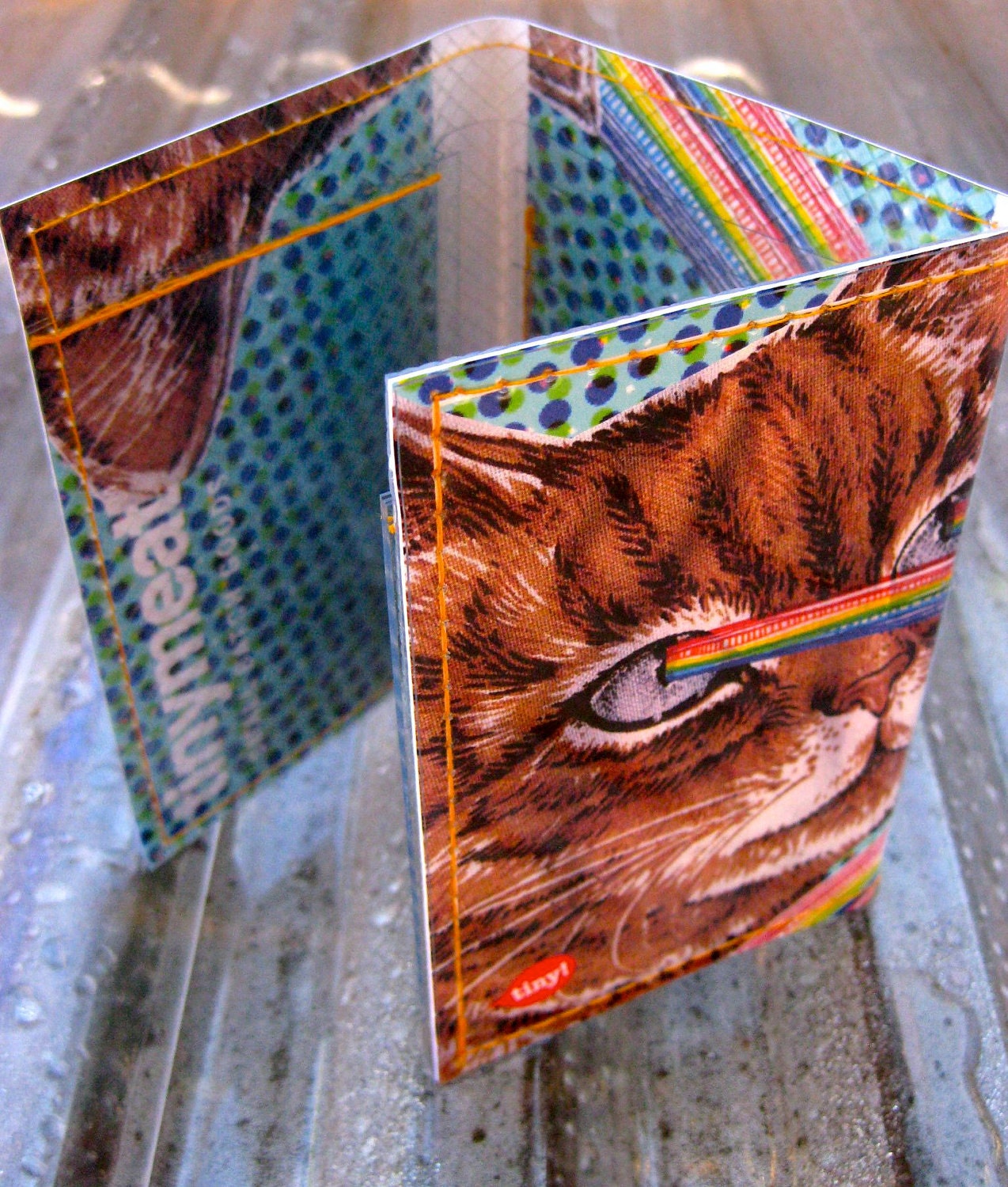 Handmade Trifold Vinyl Art Wallet - Lasercat Pride - Blue