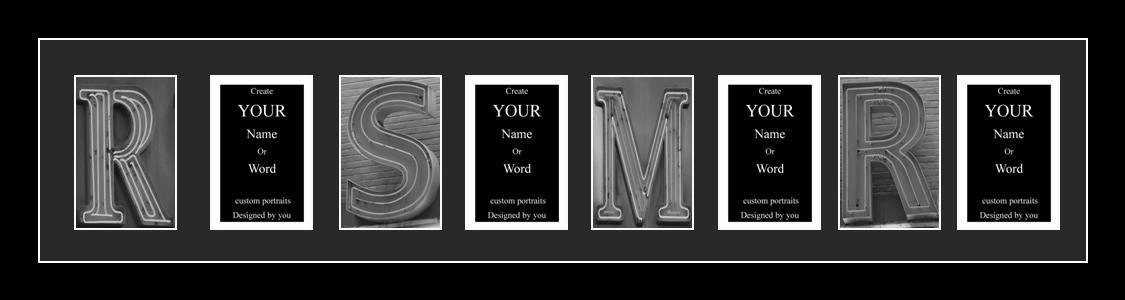 8 Opening 12x44 Frame with Black Mat to hold 4x6 Alphabet photographs for Name, Special Word or collage