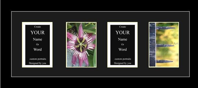 4 Opening 12x22 Frame with Black Mat to hold 4x6 Alphabet photographs for Name, Special Word or collage