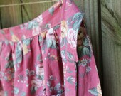 Vintage Half Apron - Country Floral - Deep Rose with with Pink and Gold Flowers - Pockets and Ruffle