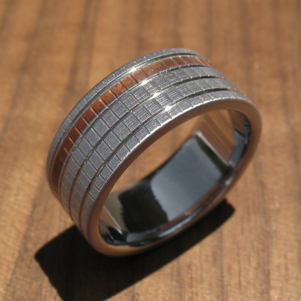 Titanium and Copper Woven Texture Wedding Ring