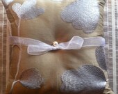 Embroidered Ginkgo Leaves - Ring Bearer Pillow - Silver Blue & Oyster - Silk