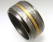 Titanium and 18K Gold Hammered Wedding Ring