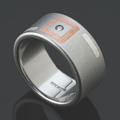 Titanium Dashed Boxed Diamond Ring