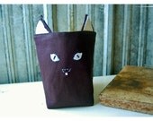 box Black Kitten Kitty Cat linen Box Bin Nubby Linen Organizer Storage Basket  Embroidery Handmade tagt team Gift Wrap
