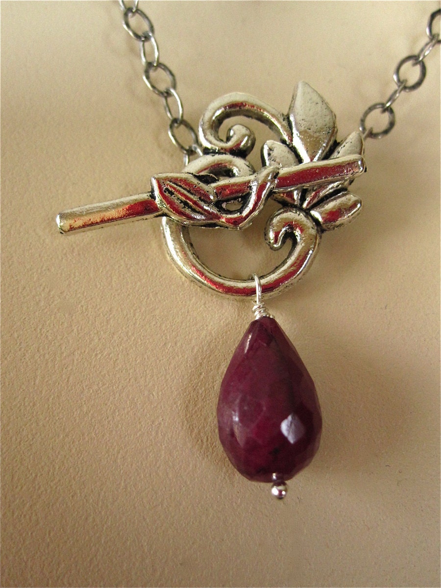 Red Ruby Pendant with Oxidized Sterling Chain
