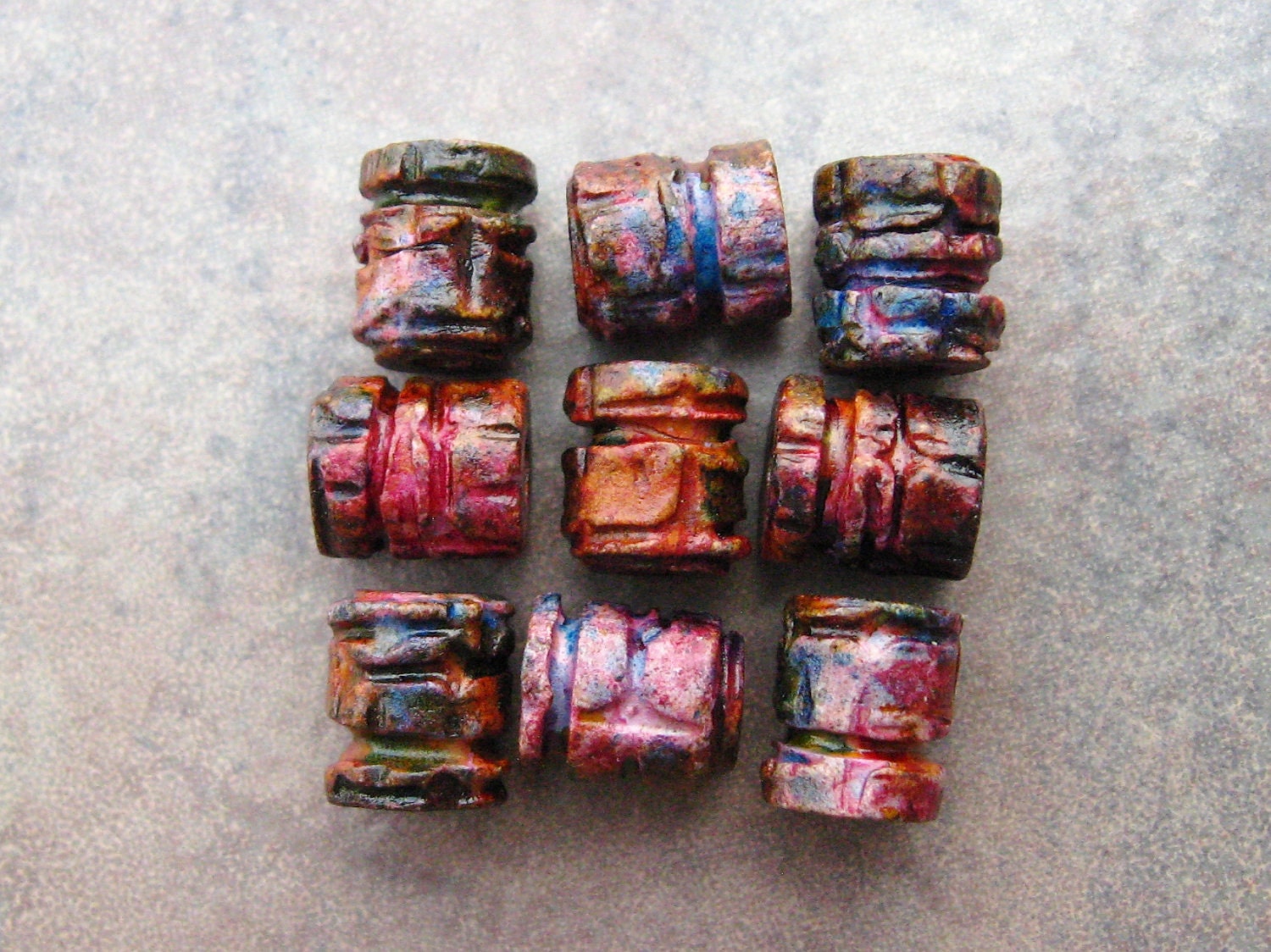 GREEK CERAMIC BEADS - 5 Carved Barrels - Melitzania