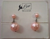 New Vintage Stock Signed Coro Pink Pearl Drop Earrings