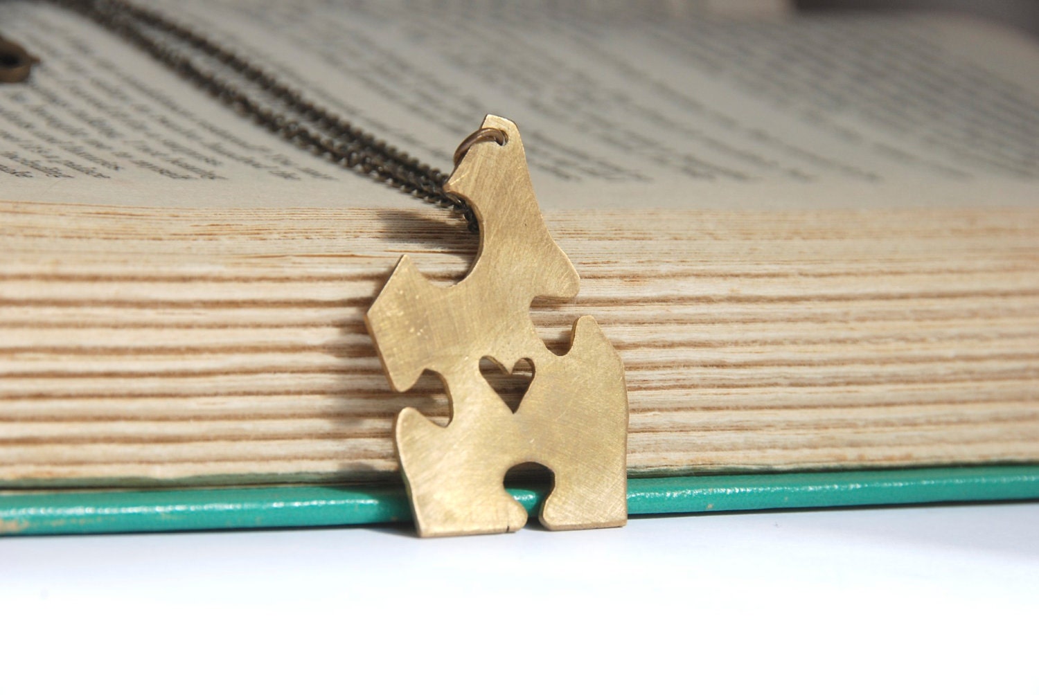 You Complete Me Hand Pierced Brass Puzzle Piece Necklace With Heart