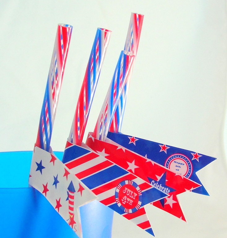 4th of July Patriotic Straws and Straw Flags