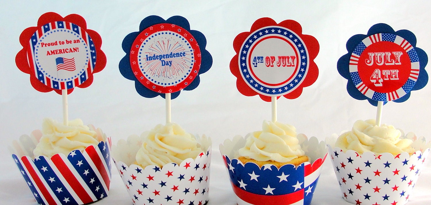 Patriotic Cupcake Kit Toppers and Wrappers