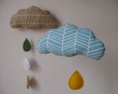 Blue baby crib mobile - cloud - blue and white with yellow for nursery