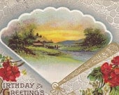 Antique Birthday Postcard Greetings Used Embossed Postcard Early 1900's (fpc257)