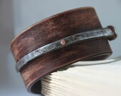 Men's Bracelet Antique Iron Barn Nail And Upcycled Leather Urban Cuff