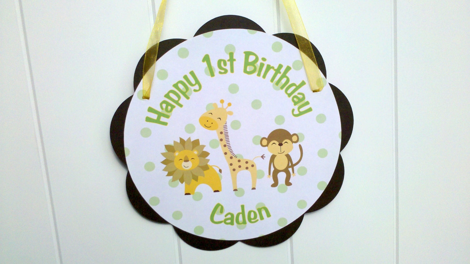 Jungle Theme Happy Birthday Door Hanger Party Sign - Monkey Lion Giraffe - King of the Jungle Decorations