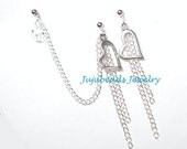 Dangly Chain Hearts Double Piercing Earring