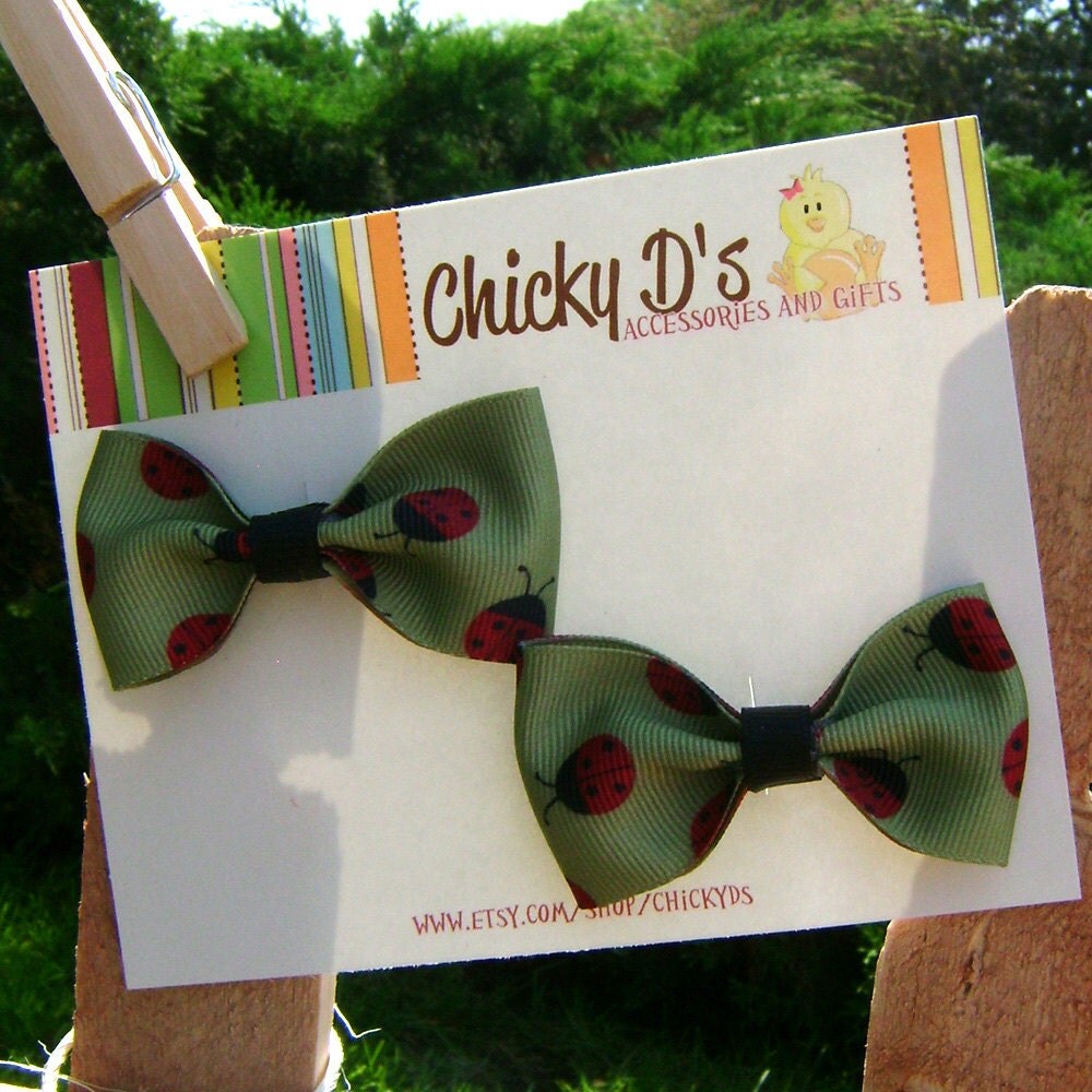 Mini Bow Duo - Ladybugs on Alligator Clip