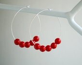Red Glass Beads on Sterling Silver Hoops
