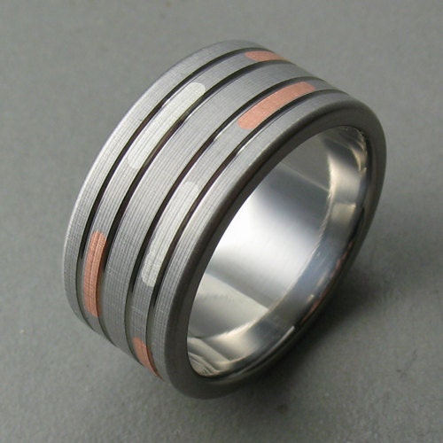 Dashed Titanium Copper & Silver Wedding Ring
