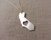 California State Necklace in Silver - I Love The Golden State (Handmade)