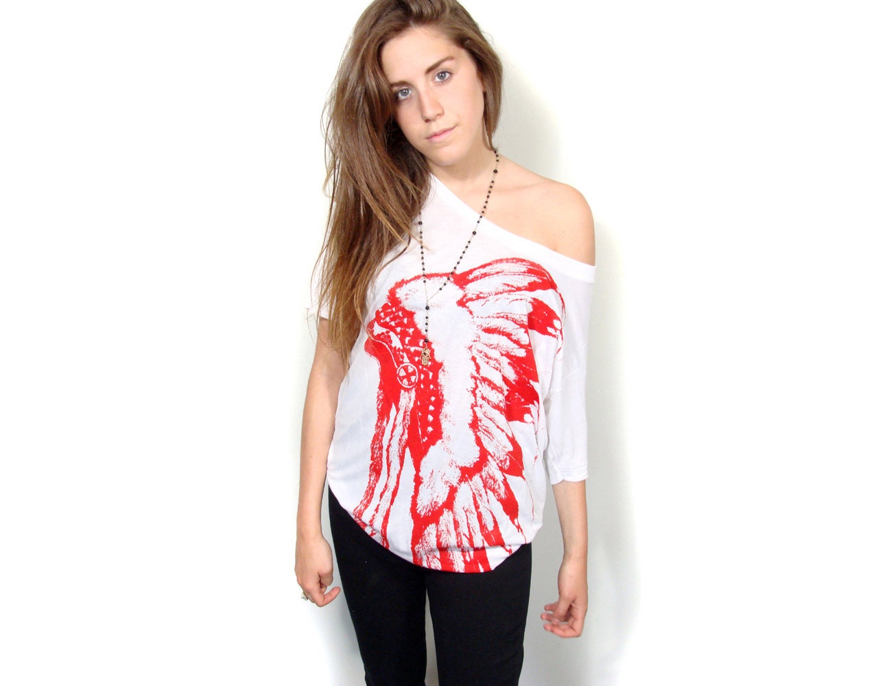 Feather headdress print slouchy Tee