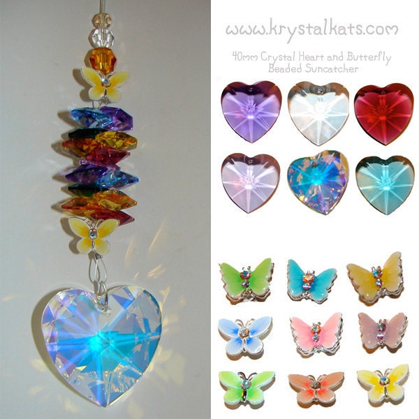 Rainbow 40mm Butterfly Beaded Crystal Heart Suncatcher Car Charm Ornament
