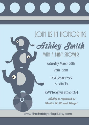 Baby Elephant - Baby Shower (Boy) - Custom Invitation