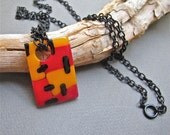 Handmade  Asymmetrical Fused Glass Pendant on Extra Long Black Chain