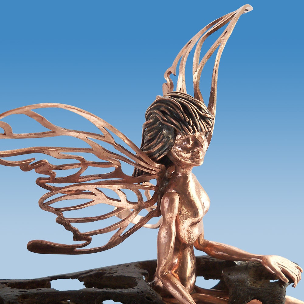 Waking Fairy, Copper and Cholla Cactus Wood Sculpture - LunarSkiesJewelry