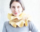 SALE...Nuno felted wool ruffle scarf - collar Cream yellow ready to ship eco friendly  OOAK from Europe with love