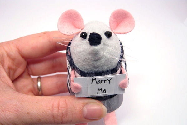 Marry Me Custom mouse ornament with message sign cute gift for animal lover - Wordsworth the messenger Mouse - MADE TO ORDER