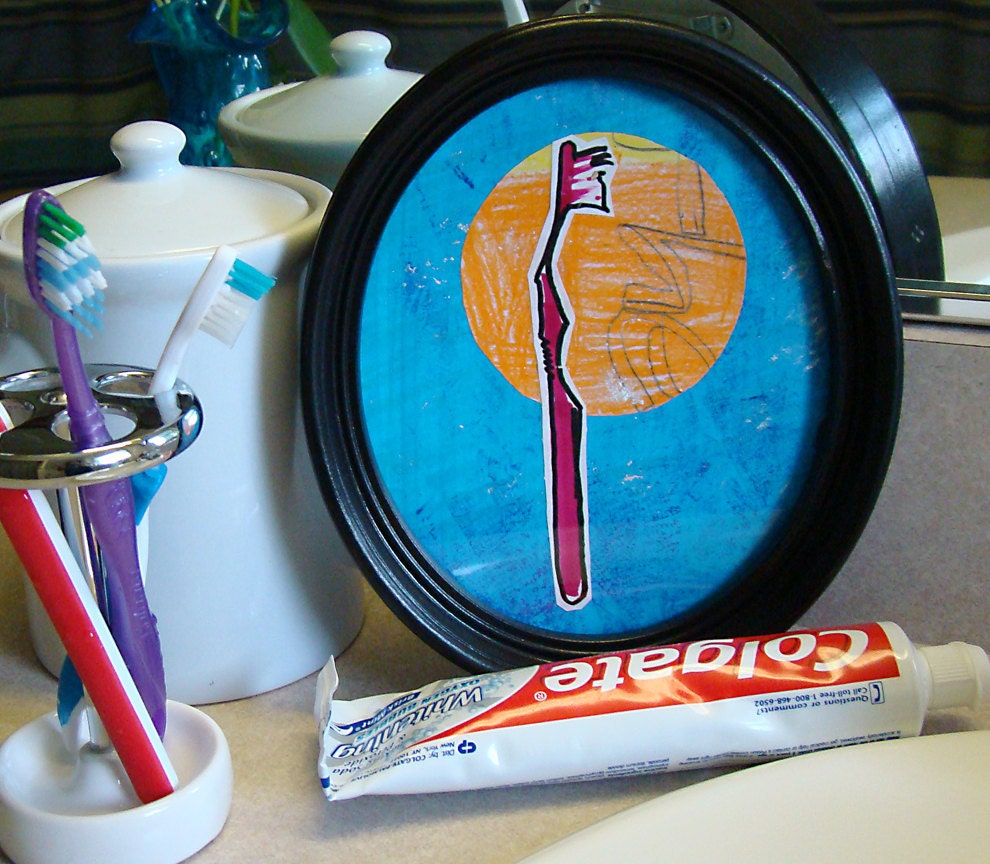Oval Radiant Toothbrush, collage, framed
